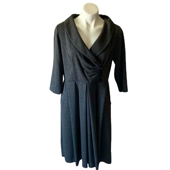 Julian Taylor Dresses & Skirts - Julian Taylor Dark Gray Retro 3/4 Sleeves Knee Length Dress Fall Fit And Flare